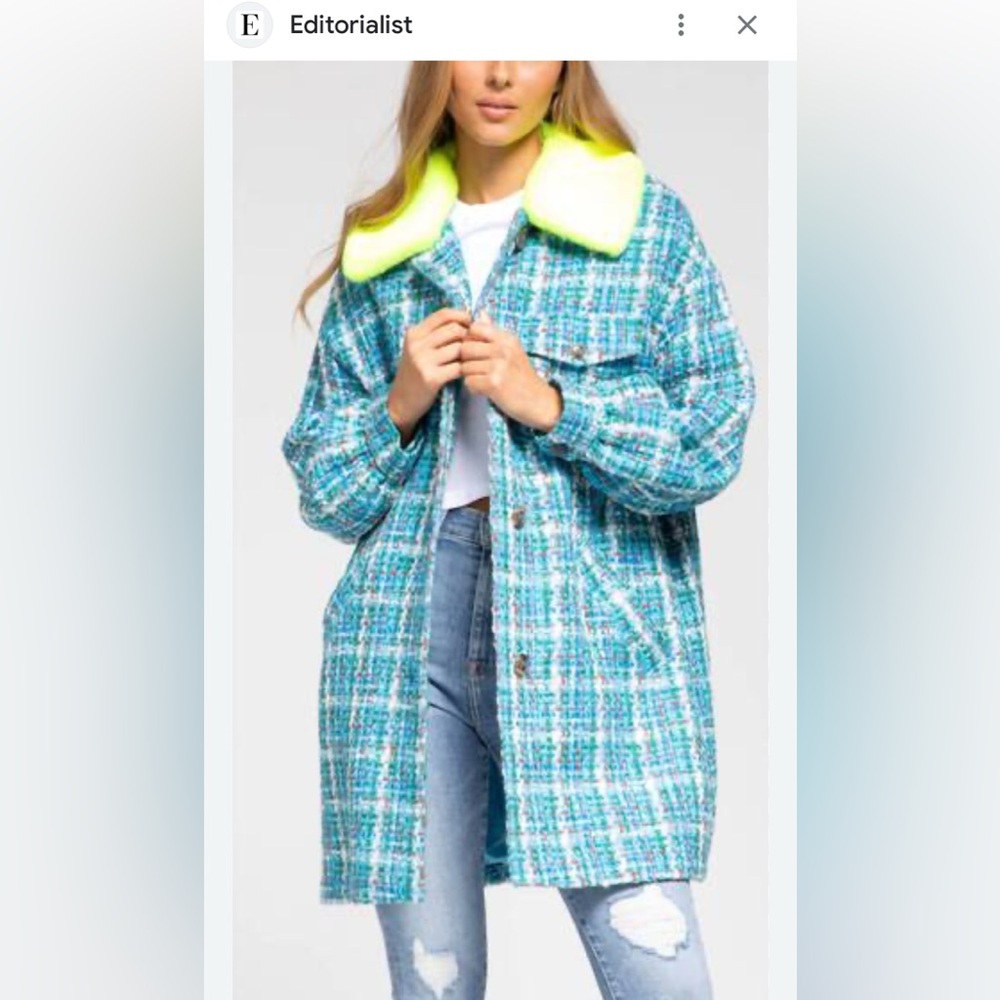 NEW ESSENTIEL ANTWERP zorm2 fake fur collar coat in combo2 denim blue NWT $595